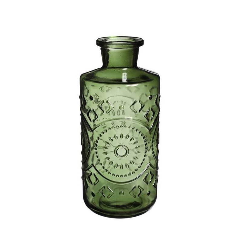 finehomegarden Dekovase 2x Glas Flasche BERLIN Ø9cm H21cm Glasflasche 2erSet dunkelgrün (Set, 2 St., 2 Vasen), Vintage Vase dunkelgrün Glasvase von finehomegarden