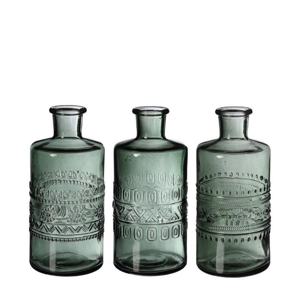 finehomegarden Dekovase Glas Flasche PORTO Ø7,5cm H14cm Glasflasche 3fach sort. Flasche (Set, 3 St., 3 Vasen), Vintage Vase dunkelgrün Glasvase von finehomegarden