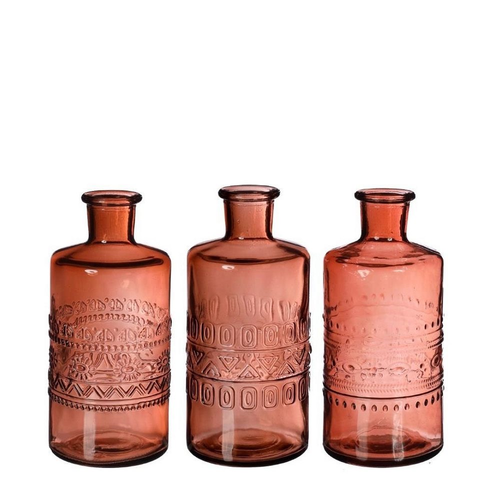 finehomegarden Dekovase Glas Flasche PORTO Ø7,5cm H14cm Glasflasche 3fach sort. Flasche (Set, 3 St., 3 Vasen), mahagoni Glasvase Vintage Vase von finehomegarden