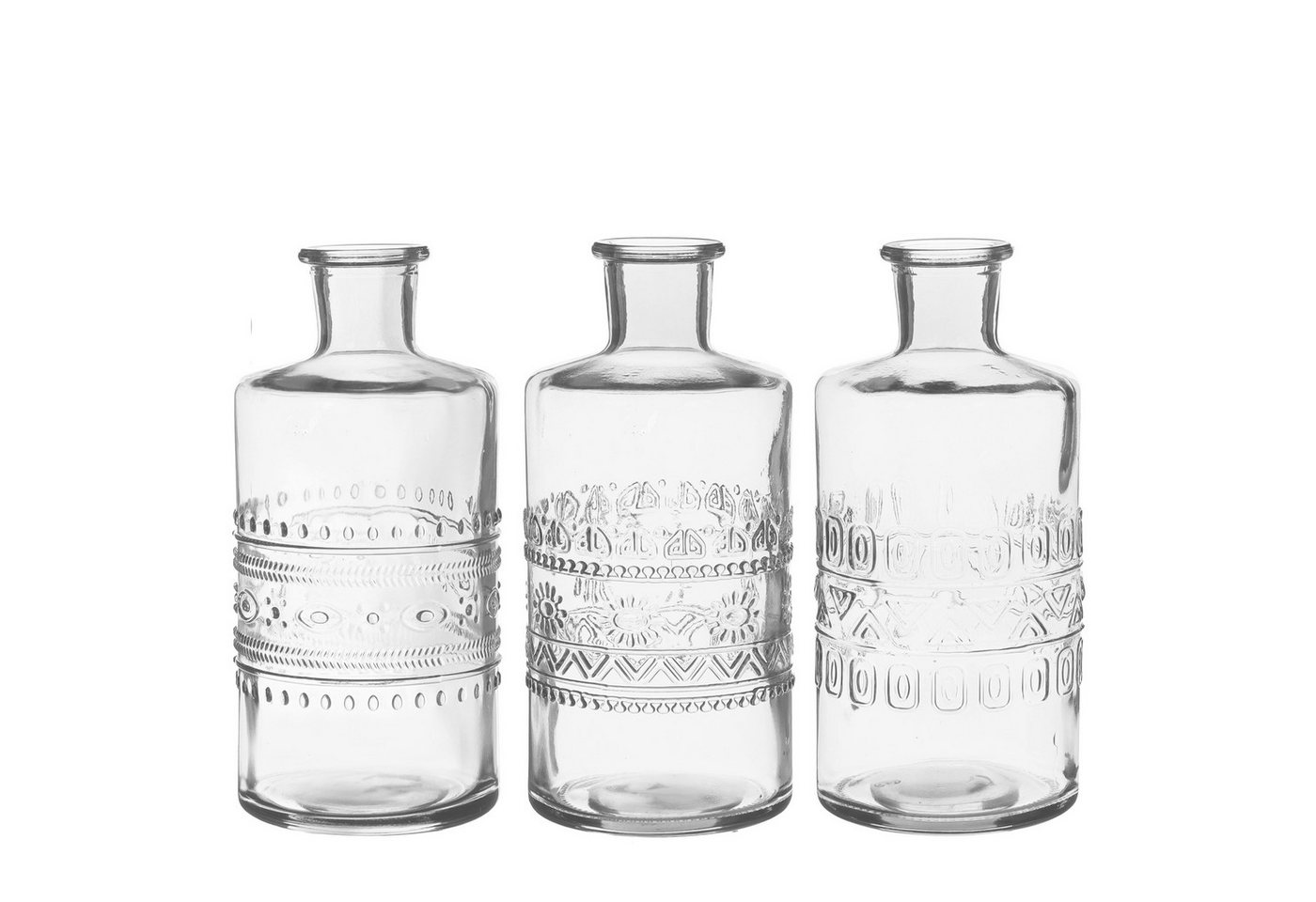 finehomegarden Dekovase Glas Flasche PORTO Ø7,5cm H14cm Glasflasche 3fach sort. Flasche (Set, 3 St., 3er Set), Vintage Vase Glasvase 4Farben wählbar von finehomegarden