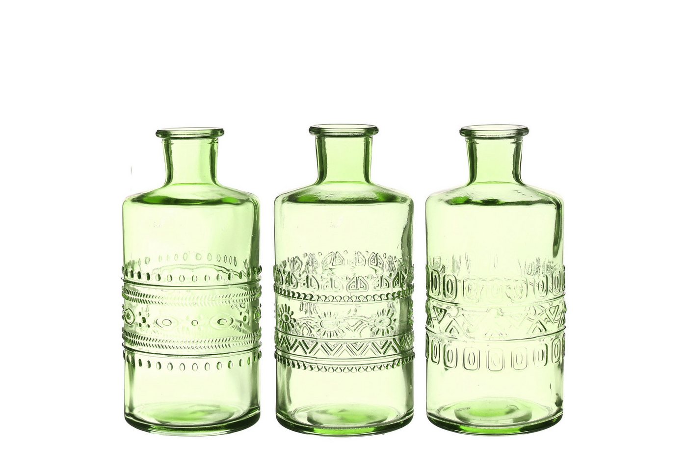 finehomegarden Dekovase Glas Flasche PORTO Ø7,5cm H14cm Glasflasche 3fach sort. Flasche (Set, 3 St., 3er Set), Vintage Vase Glasvase 4Farben wählbar von finehomegarden