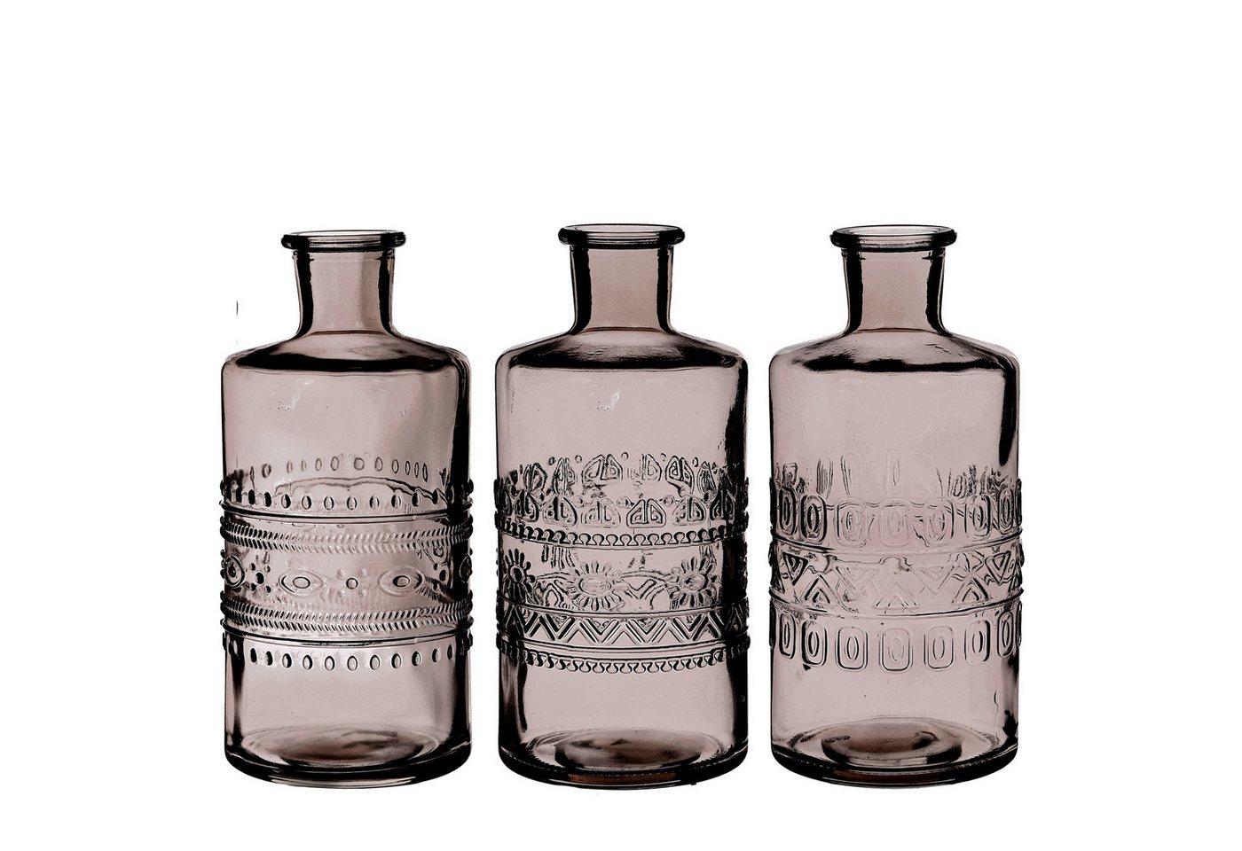 finehomegarden Dekovase Glas Flasche PORTO Ø7,5cm H14cm Glasflasche 3fach sort. Flasche (Set, 3 St., 3er Set), Vintage Vase Glasvase 4Farben wählbar von finehomegarden