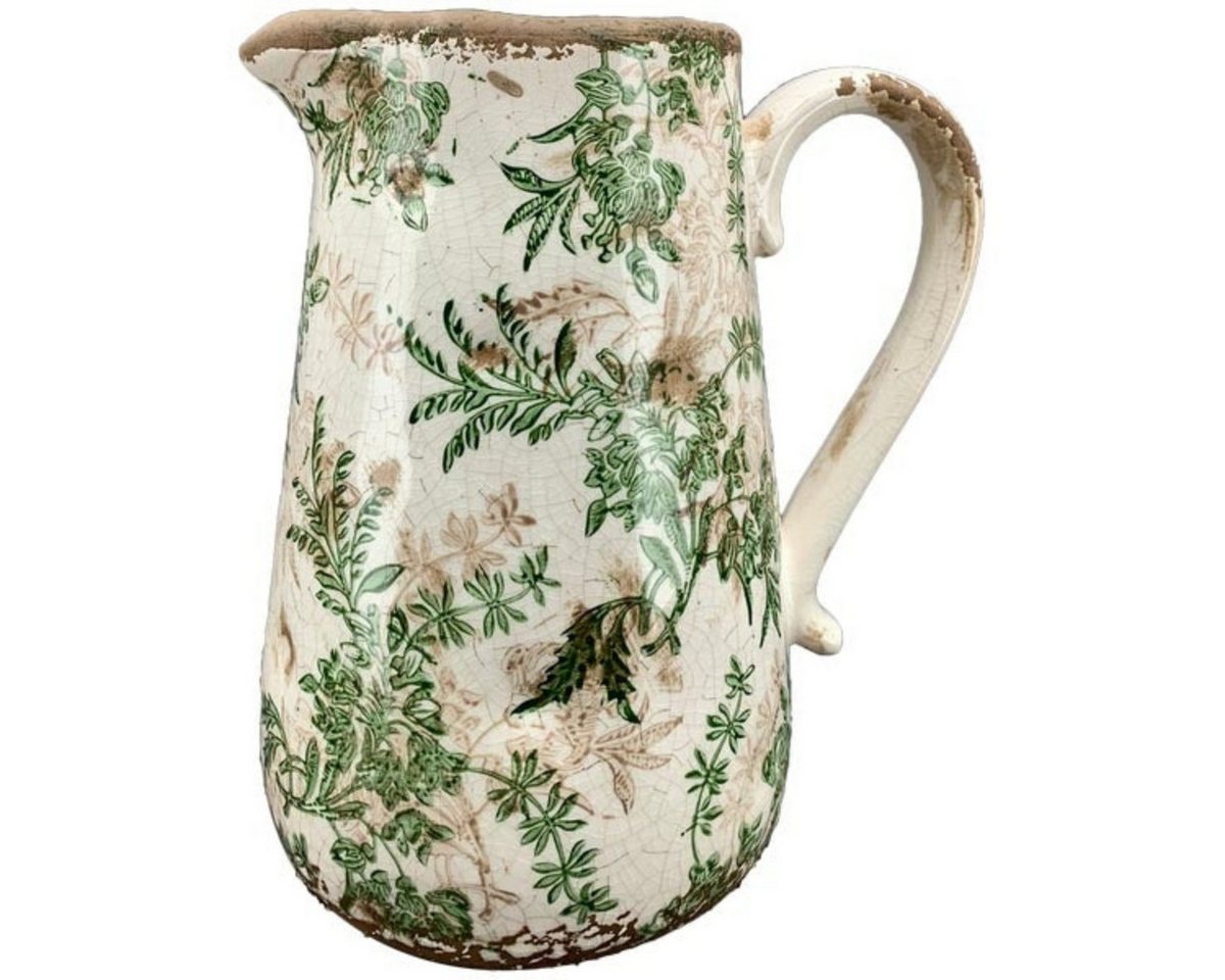 finehomegarden Dekovase Keramikvase mit Griff Krug H23cm Tischvase Vase Keramik Blumenvasen (1 St), Deko Vase Rustikales Antikes Dekor Shabby Antik grün-creme kraklee von finehomegarden