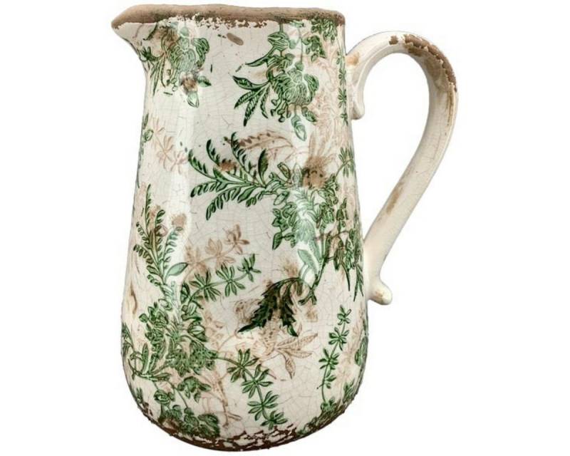 finehomegarden Dekovase Keramikvase mit Griff Krug H23cm Tischvase Vase Keramik Blumenvasen (1 St), Deko Vase Rustikales Antikes Dekor Shabby Antik grün-creme kraklee von finehomegarden