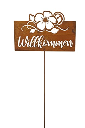 finehomegarden Edelrost Gartenstecker Garten 32x21cmH118cm Deko Spruch Willkommen Schild Deko von finehomegarden