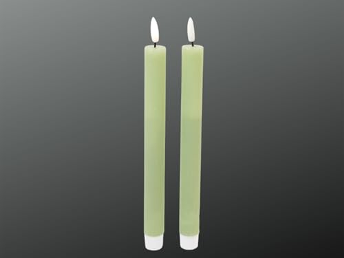 finehomegarden Flackernde Flammenlose LED Stabkerze 2erSet mit Timer für Innen Ø2,2cm H24cm hellgrün Echtwachskerzen 2erSet 6 Stunden an 18 Stunden aus von finehomegarden