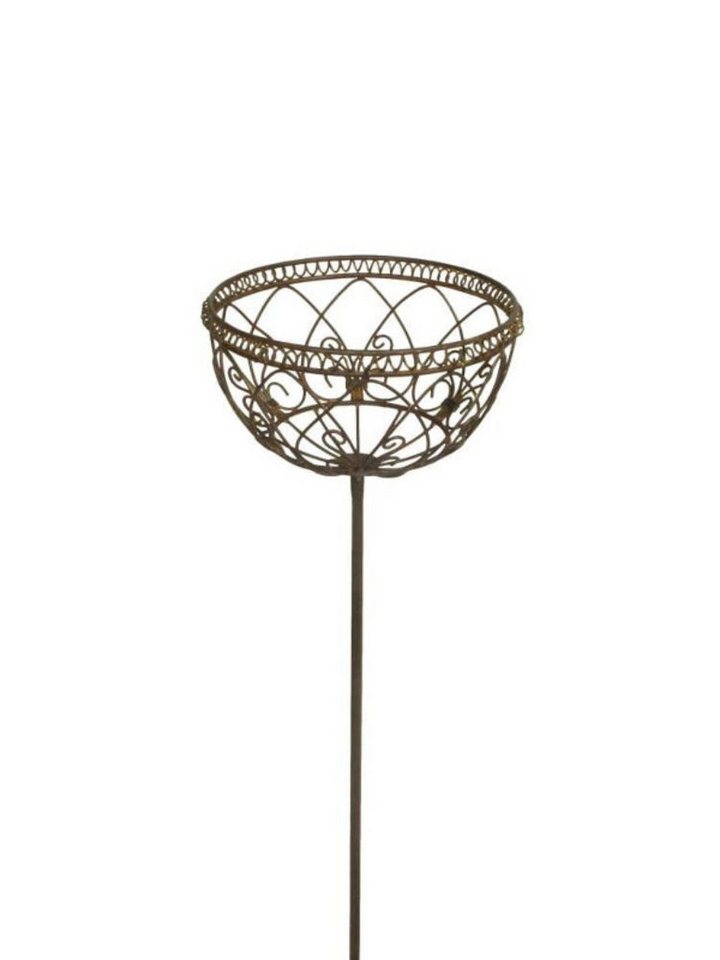 finehomegarden Gartenstecker Korb am Stab Pflanzkorb Metall Ø25x25cm H95cm braun rostfarbend (1-St) Pflanzschale Shabby Gartendeko Pflanztopf Rankstab / Paket von finehomegarden