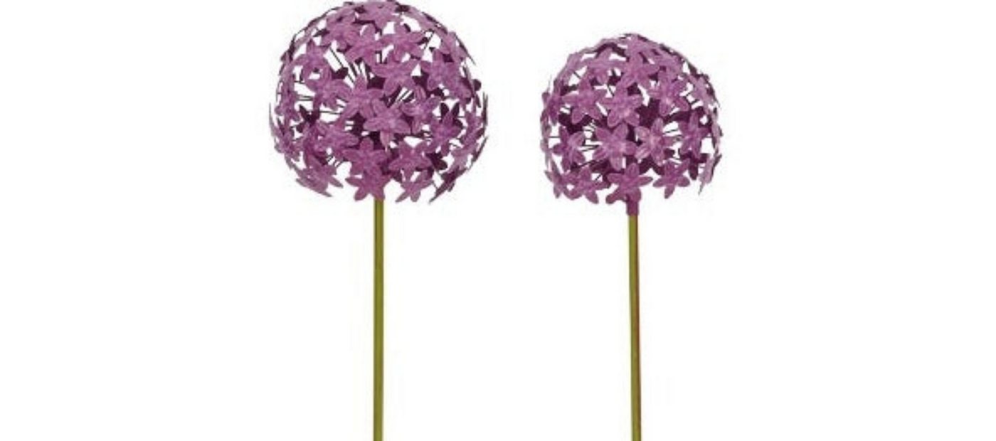 finehomegarden Gartenstecker Pflanzstecker Allium dunkellila "ArtFerro" Metall Ø16,2cm + Ø20cm (2-St) 2erSet Beetstecker Gartenstecker Blütenkugel Gartendeko Stecker/ Paket von finehomegarden