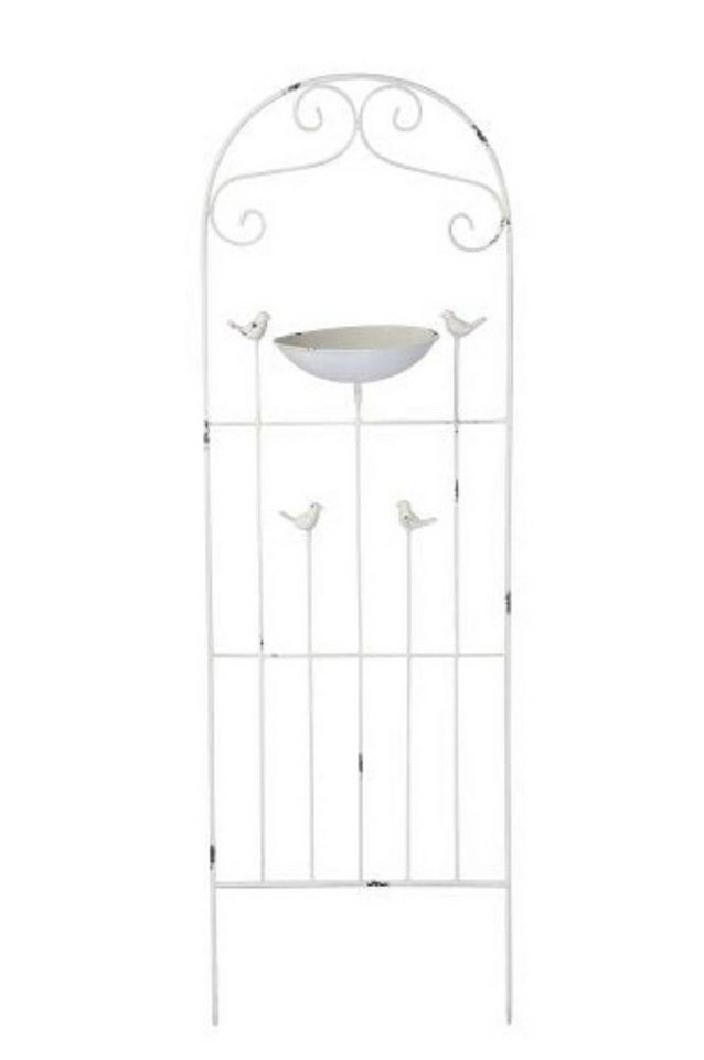 finehomegarden Gartenstecker Rankgitter Vogel Futterplatz Vogel Metall weiß Vintage 44x22cm H128cm (1-St) Futterstation Vogeltränke Vogelbad / Paket von finehomegarden