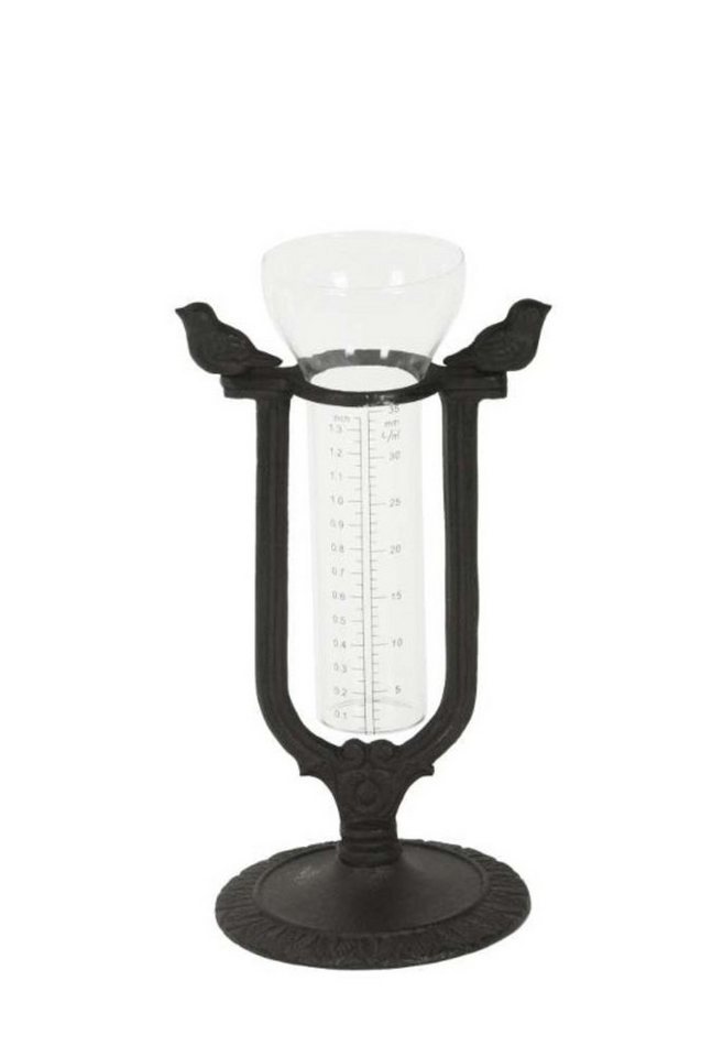 finehomegarden Gartenstecker Regenmesser mit Glas Vogel auf Fuß Gusseisen schwarz/braun H27,5cm (1-St) Wetterstation Niederschlagsmesser Garten / Paket von finehomegarden