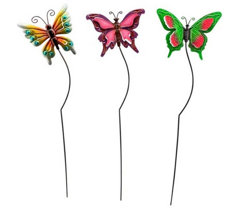 finehomegarden Gartenstecker Schmetterling Metall Garten-Stecker Beet Stab Blumenstecker (3-St) 3fach sort. bunt Ø17cmH57cm Stecker Gartendeko / Paket von finehomegarden