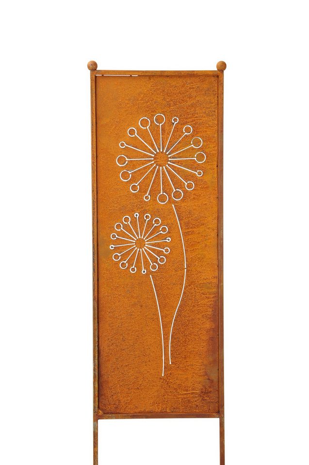 finehomegarden Gartenstecker Stele Metall Pusteblume Sichtschutz Edelrost Windschutz Outdoor H116cm B32cm Dekowand Garten / Paket von finehomegarden