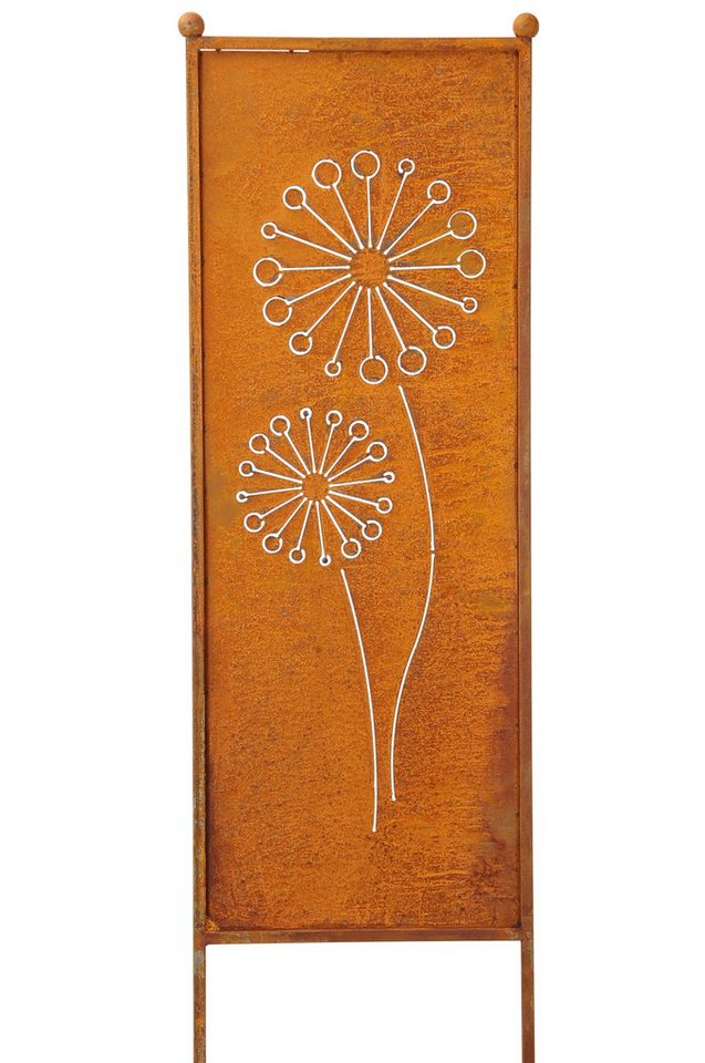 finehomegarden Gartenstecker Stele Metall Pusteblume Sichtschutz Edelrost Windschutz Outdoor H165cm B52cm Dekowand Garten / Paket-Sperrgut von finehomegarden