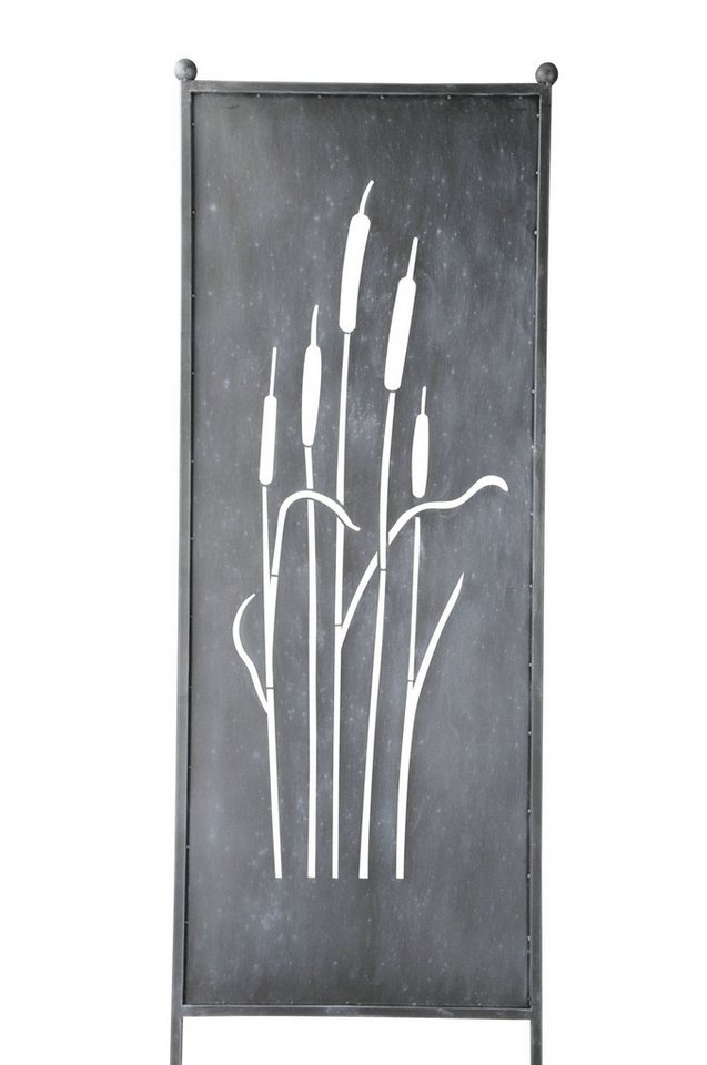 finehomegarden Gartenstecker Stele Metall Schilfkolben Sichtschutz grau Windschutz Outdoor H205cm B64cm Dekowand Garten / Spedition von finehomegarden