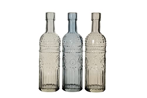 finehomegarden Glasflasche 3Fb.sort. Glas grau/blau Ø5cm H20cm Dekoflasche Flasche Maritim Vase von finehomegarden