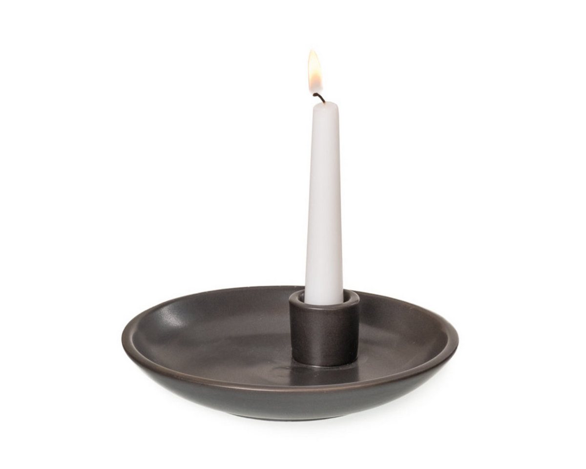finehomegarden Kerzenhalter Kerzenteller Porzellan schwarz mat Ø15cm H4cm Teller für 1Kerze (1 St) von finehomegarden
