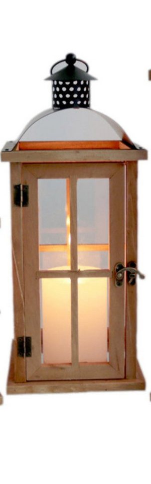 finehomegarden Kerzenlaterne Laterne Holz Gartenlaterne mit Glas-Scheiben Windlicht Deko-Laterne (1 St), Naturholz Landhaus Holzlaterne H32+40cm 2Größen wählbar von finehomegarden