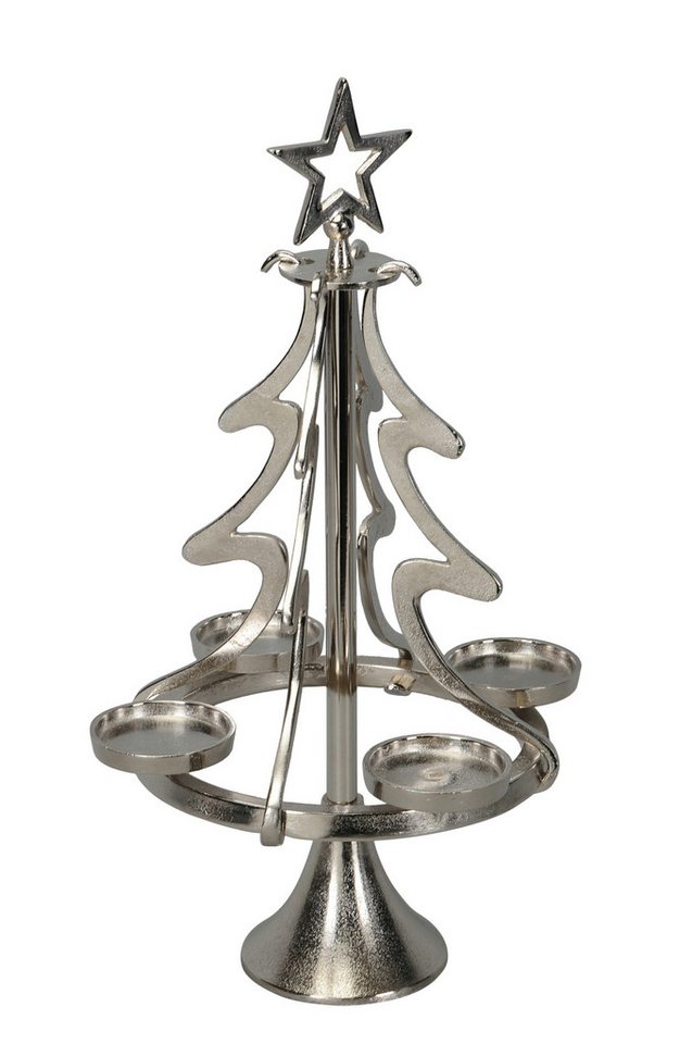 finehomegarden Kerzenständer Alu Tannenbaum H55cm + H72cm für Gläser als Silhouette aus (1 St), silber Aluminium mit Stern und 4 Teelichthaltern 2Größen wählbar von finehomegarden
