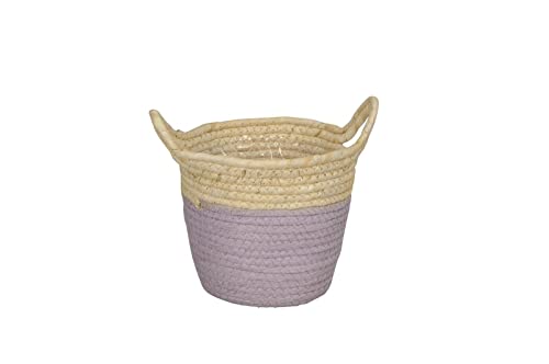 finehomegarden Korb aus Maisblatt mit Henkel Aufbewahrung Ø17 H15cm Blumentopf Natur/Flieder Übertopf Topf Pflanzgefäß von finehomegarden
