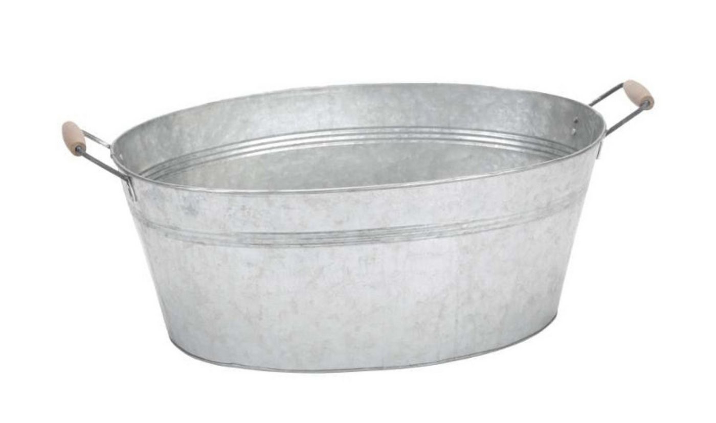 finehomegarden Pflanzschale Zink Schale mit Griff Metall oval Ø47x27cm H22cm/Ø59x29cm H22cm (1 St), Pflanzkübel Miniteich Pflanzschale 2Größen wählbar / Paket von finehomegarden