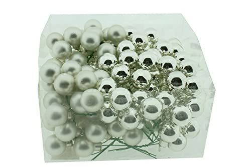 finehomegarden Spiegelbeeren Glas Ø25mm Silber Comb. Box/144Stück Weihnachtskugeln am Draht von finehomegarden