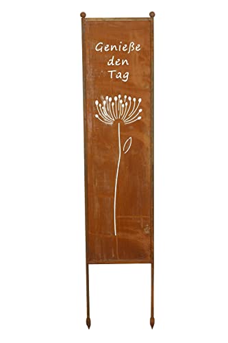 finehomegarden Stele Metall Edelrost Sichtschutz Blume Spruch Windschutz Deko B35cm H162cm von finehomegarden