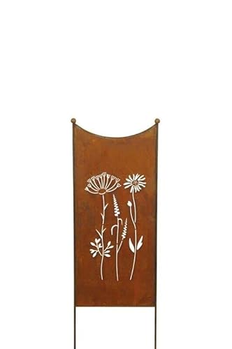 finehomegarden Stele Metall Edelrost Sichtschutz Wildblume Windschutz Dekowand B38cm H120cm von finehomegarden