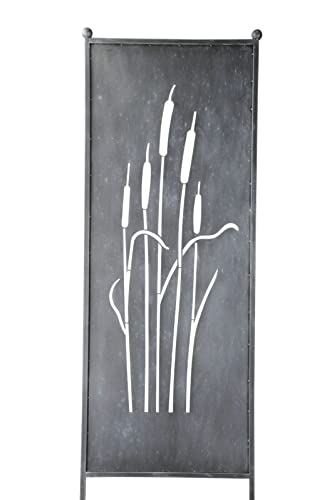 finehomegarden Stele Metall grau Sichtschutz Schilfkolben Windschutz Dekowand B64cm H205cm von finehomegarden