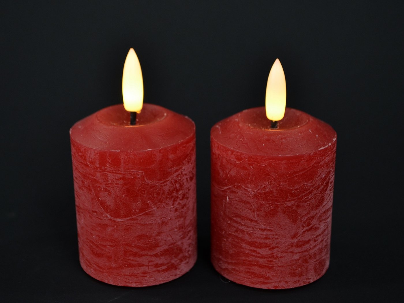 finehomegarden Stumpenkerze LED Kerze Echtwachs Set/2 rot mit Timer Ø5,2cm H6,5cm Dinner (Set, 2-tlg), Stumpenkerze Wachskerze Advent Dekoration von finehomegarden