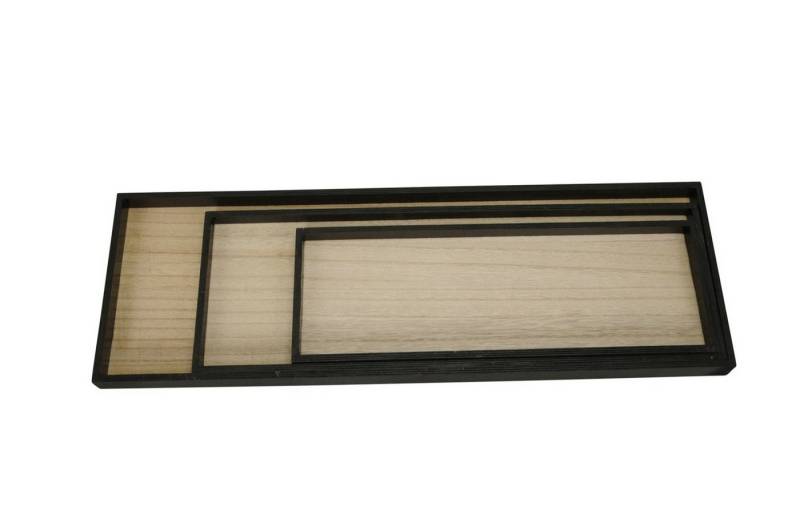 finehomegarden Tablett Dekotablett 3erSet Holz Landhaus natur/schwarz rechteckig L40+50+60cm, Holz, (3-tlg), Holztablett Tablett Kerzentablett / Paket von finehomegarden
