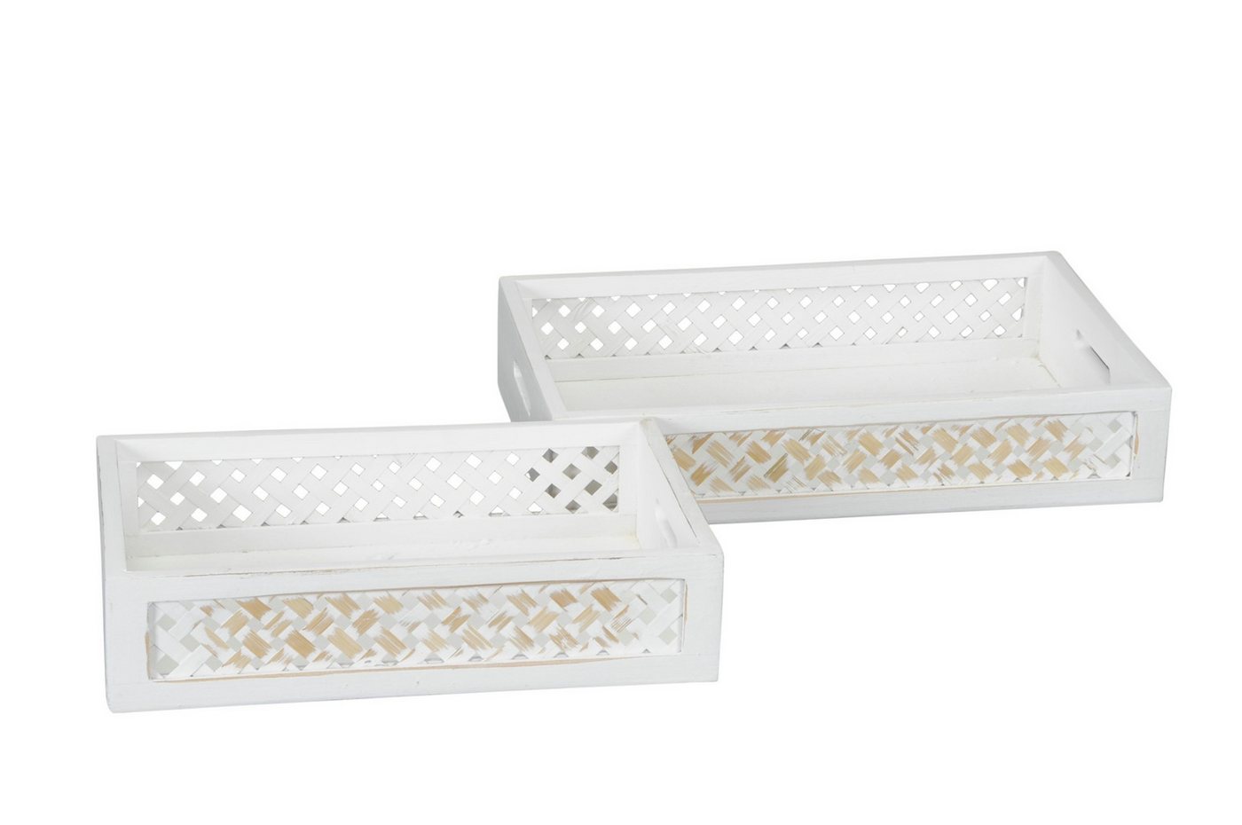 finehomegarden Tablett Dekotablett Holz 2erSet weiss gewischt 36x24cm H8,5cm+42x28cm H8,5cm, Holz, (2er Set, 2-tlg), Landhaus Serviertablett Kerzentablett Holztablett / Paket von finehomegarden