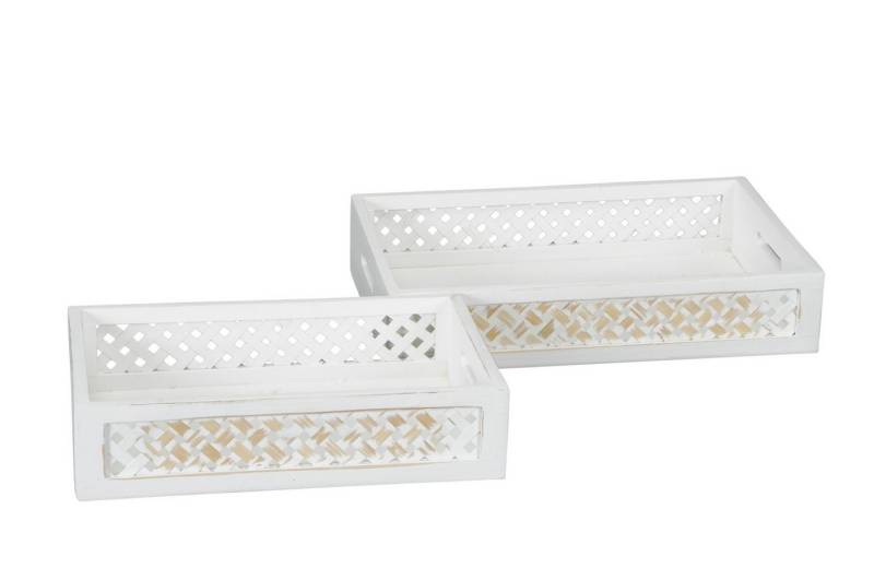finehomegarden Tablett Dekotablett Holz 2erSet weiss gewischt 36x24cm H8,5cm+42x28cm H8,5cm, Holz, (2er Set, 2-tlg), Landhaus Serviertablett Kerzentablett Holztablett / Paket von finehomegarden