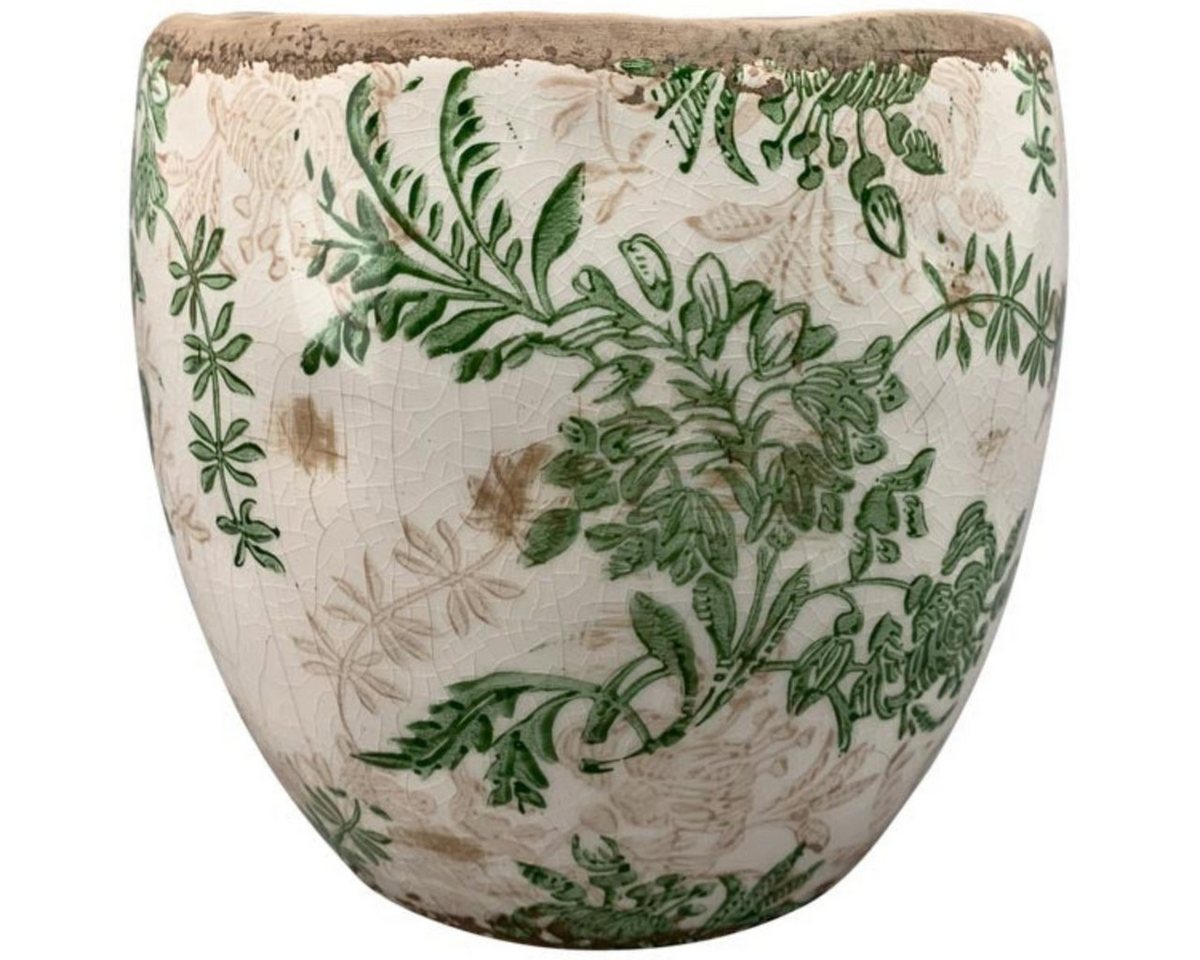 finehomegarden Übertopf Blumentopf Mush Keramik Ø15cm+18cm Rustikales Antikes Topf (1 St), Dekor Shabby Antik grün-creme kraklee 2Größen wählbar von finehomegarden