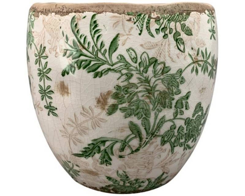 finehomegarden Übertopf Blumentopf Mush Keramik Ø15cm+18cm Rustikales Antikes Topf (1 St), Dekor Shabby Antik grün-creme kraklee 2Größen wählbar von finehomegarden