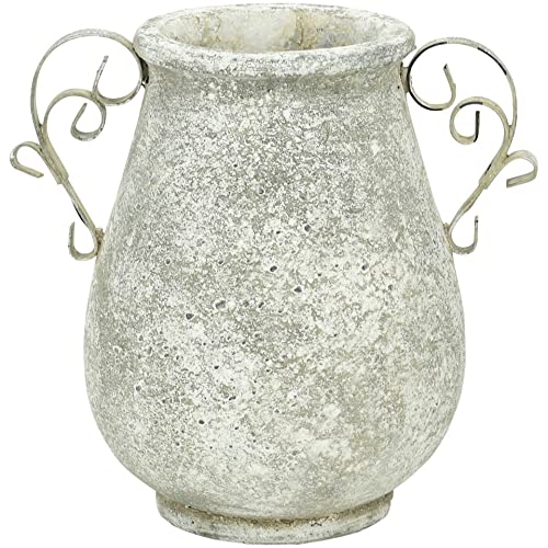 finehomegarden Vase Zement mit Metallhenkel Shabby Übertopf Pflanztopf Ø23x18cm H23cm Deko Wohnbereich grau Innenbereich von finehomegarden
