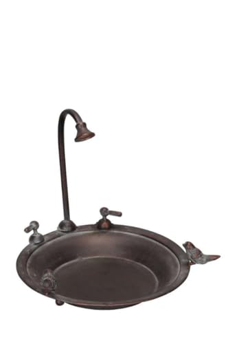 finehomegarden Vogelbad Metall Bronze matt Wasserhahn Vogel Vogeltränke Vogelfutterplatz Ø33cm 32cm Garten von finehomegarden