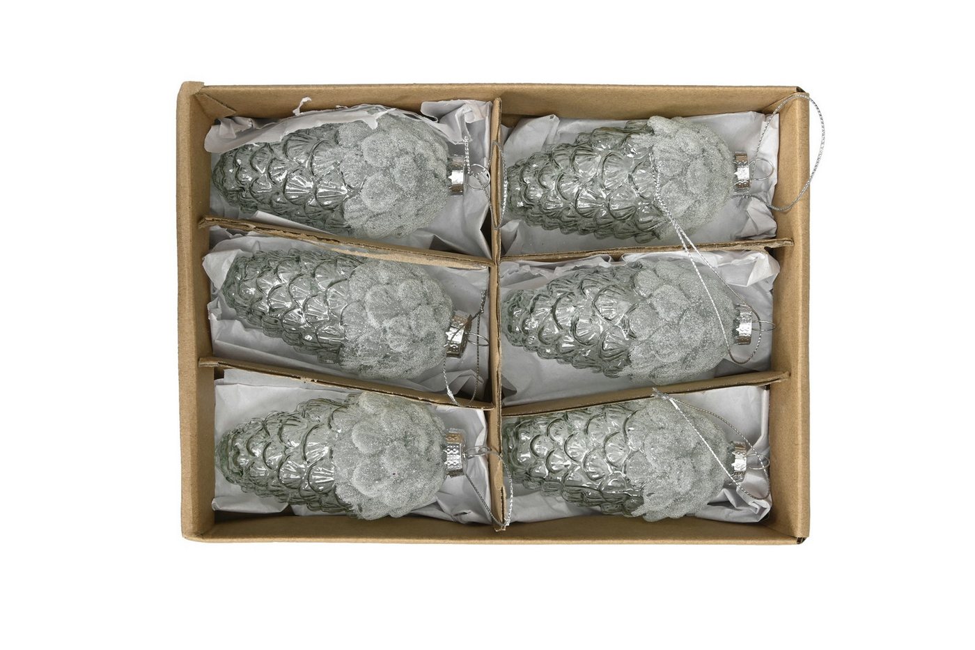 finehomegarden Weihnachtsbaumkugel Baumkugeln Zapfen Ø5x11cm Box/6Stück 2fach sort. grün matt (6 St), Weihnachten Christbaumkugel Dekoration Glaskugeln von finehomegarden