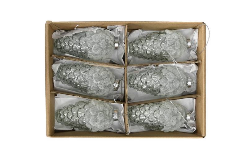 finehomegarden Weihnachtsbaumkugel Baumkugeln Zapfen Ø5x11cm Box/6Stück 2fach sort. grün matt (6 St), Weihnachten Christbaumkugel Dekoration Glaskugeln von finehomegarden