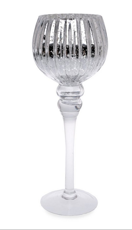 finehomegarden Windlicht Kerzenglas Teelichthalter H30cm +H35cm Glaspokal Elegante Pokalform (1 St), Pokal Windlicht klar/silber 2Größen wählbar von finehomegarden
