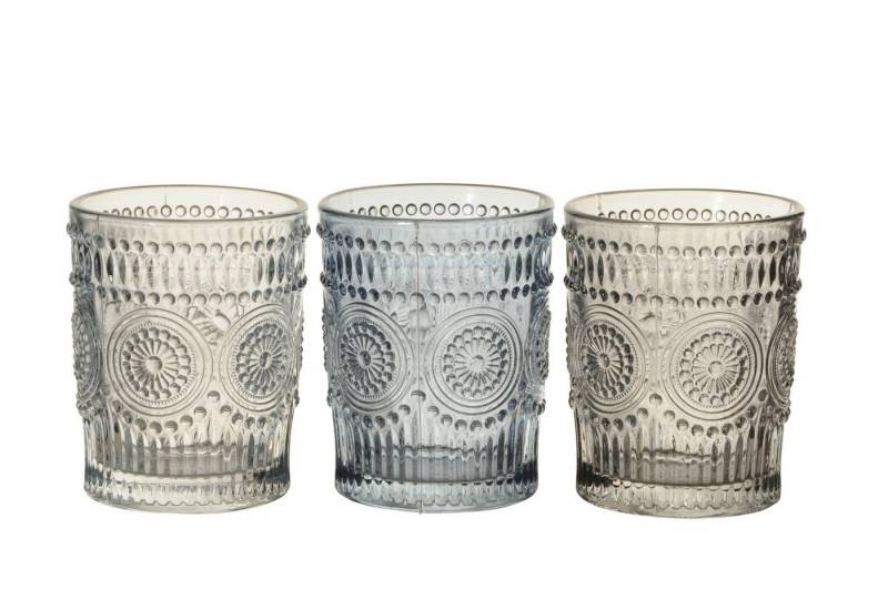 finehomegarden Windlicht Teelichhalter 3Fb.sort. Maritim Glas grau/blau Ø8cm H10cm (3 St., 3er Set), Kerzenglas Sommer Dekoration / Paket von finehomegarden