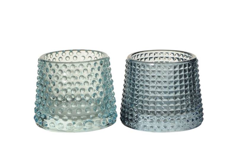 finehomegarden Windlicht Teelichthalter 2farbig .sort. Maritim Glas grau/blau Ø8cm H7cm (2 St), Kerzenglas Sommer Dekoration / Paket von finehomegarden
