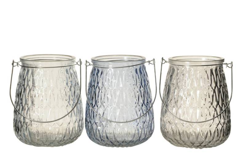 finehomegarden Windlicht Teelichthalter 3farbig sort. Maritim Glas grau/blau Ø11cm H14cm (3 St., 3er Set), Kerzenhalter Windlichtglas Sommer Dekoration / Paket von finehomegarden