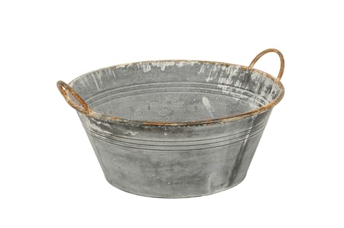 finehomegarden Zinkschale mit Henkel Metall Ø41cm H21cm Pflanzkübel Metallwanne Miniteich Schale Zink Outdoor Pflanzschale von finehomegarden