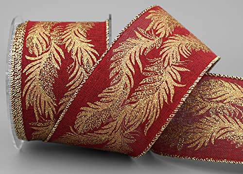 10 m x 63 mm Weihnachtsband Nr18 GOLDENE ZWEIGE ROT glänzendes Stoffband ohne Draht Dekoband mit Glitzer Glanz Schleifenband Geschenkband Christmas Ribbon Advent Gold von finemark