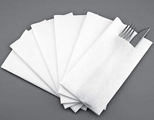 12 Stück Besteckservietten Weiss (Milchweiss) 40 x 40 cm stoffähnlich mit Schlitz für Besteck gefaltet Bestecktaschen Dinner von finemark