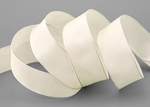 20 m x 25 mm SEIDENBAND LINA 104 IVORY CREME mit Drahtkanten Stoffband Dekoband Drahtkantenband Geschenkband Tischdeko Hochzeit Ostern Schleifenband Visco Kartengestaltung Draht von finemark