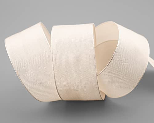 20 m x 40 mm SEIDENBAND LINA 106 PUDER Beige Hautfarbe mit Drahtkanten Stoffband Dekoband Drahtkantenband Geschenkband Tischdeko Hochzeit Ostern Schleifenband Visco Kartengestaltung Draht von finemark