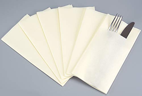 75 Stück Besteckservietten Creme Ivory 40 x 40 cm stoffähnlich mit Schlitz für Besteck | einweg Servietten gefaltet als Bestecktaschen Dinner Hochzeit von finemark