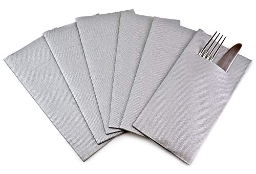 75 Stück Besteckservietten Silber 40 x 40 cm stoffähnlich mit Schlitz für Besteck gefaltet Bestecktaschen Dinner von finemark