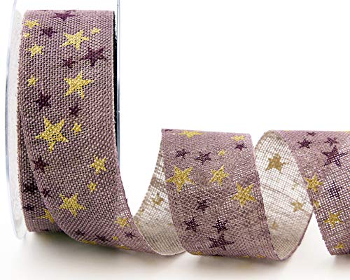 finemark 15 m x 40 mm Dekoband Country Stars Lavendel Gold Geschenkband Schleifenband Natur Leinen Stoffband Landhaus Weihnachten mit Sternen von finemark